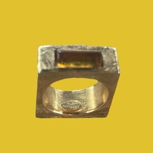 Signed Vintage Givenchy Gold Ring with Baguette Citrine Gemstone
